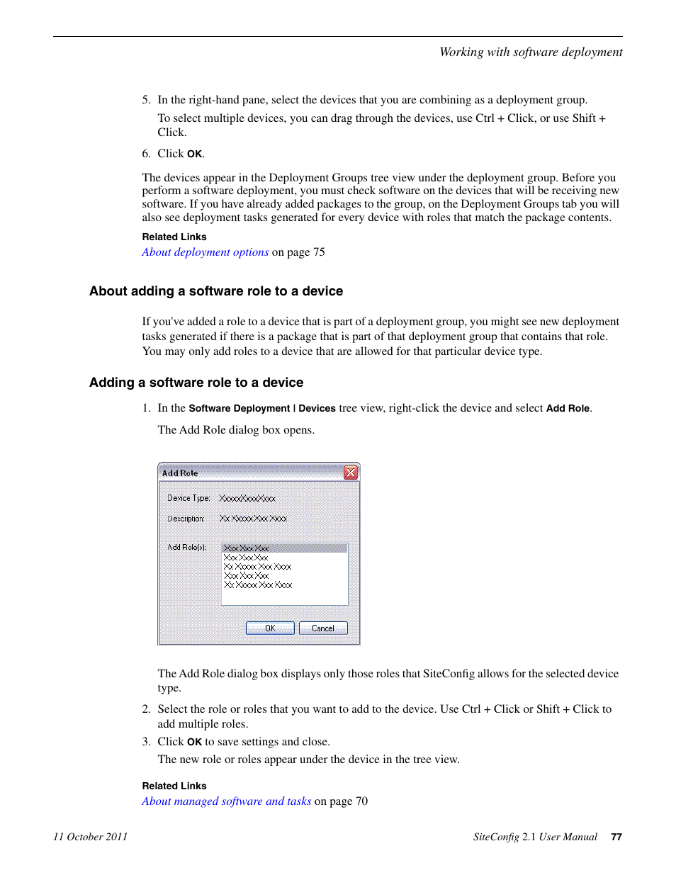 About adding a software role to a device, Adding a software role to a device | Grass Valley SiteConfig v.2.1 User Manual | Page 77 / 102