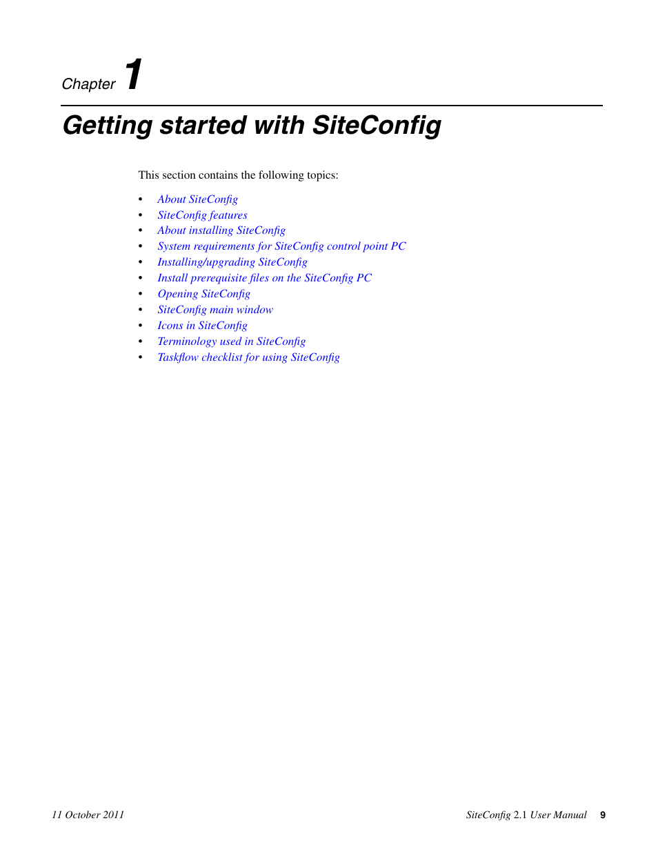 Getting started with siteconfig, Chapter 1: getting started with siteconfig | Grass Valley SiteConfig v.2.1 User Manual | Page 9 / 102