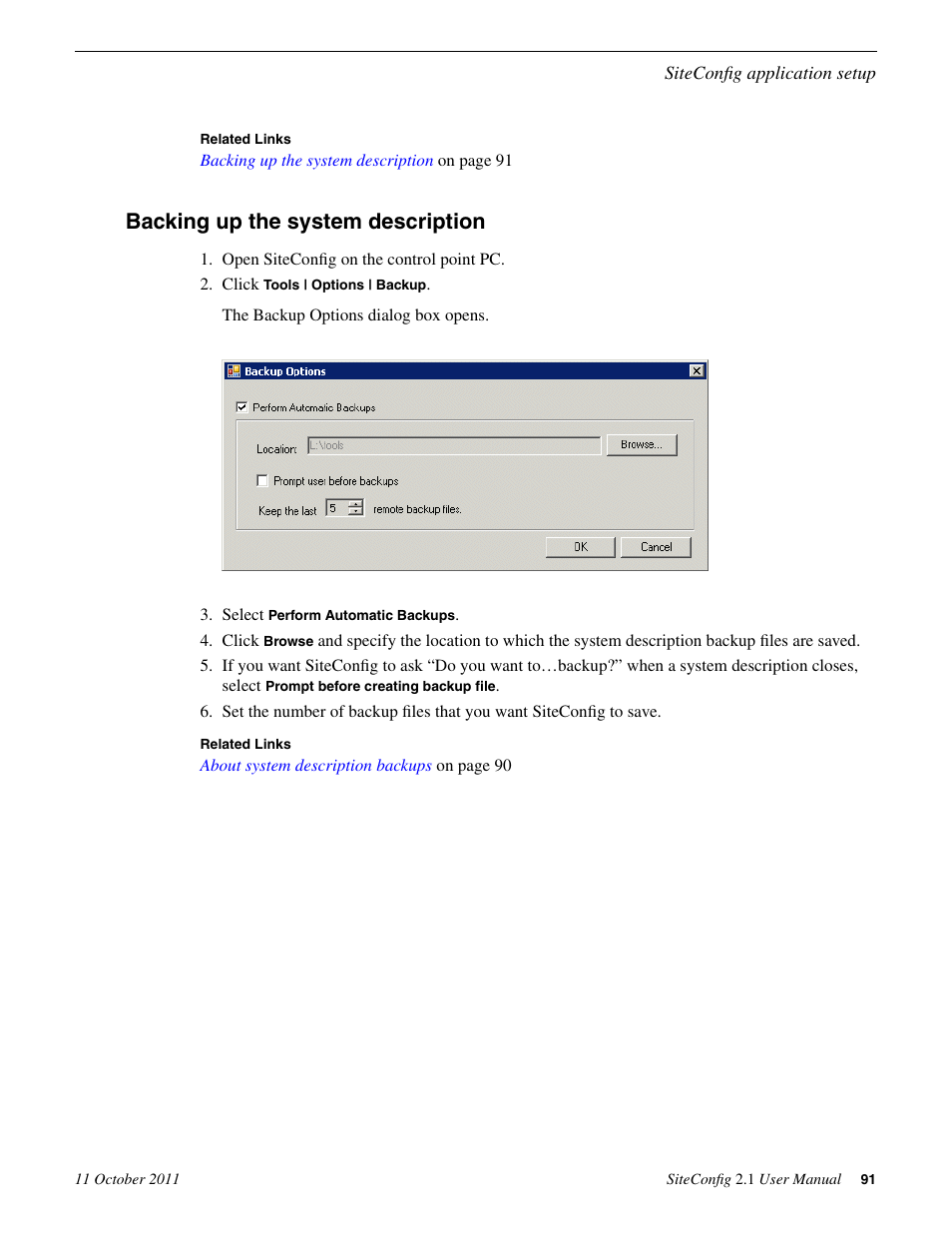 Backing up the system description | Grass Valley SiteConfig v.2.1 User Manual | Page 91 / 102