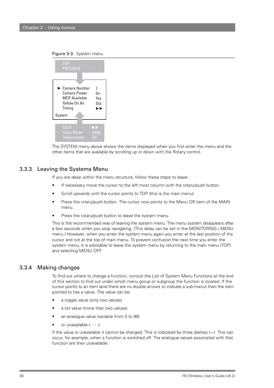 3 leaving the systems menu, 4 making changes | Grass Valley HD Wireless User Manual | Page 36 / 86