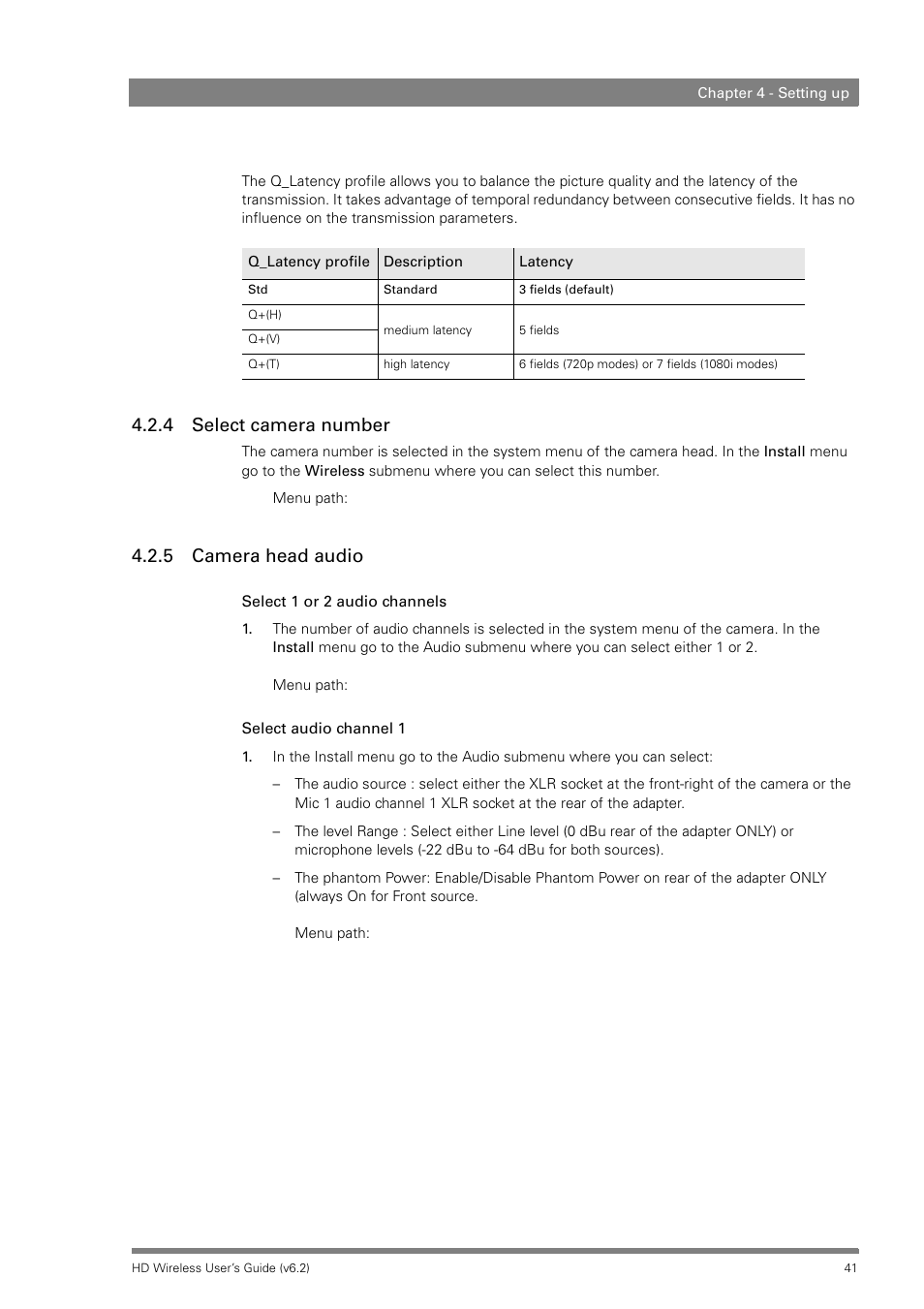 4 select camera number, 5 camera head audio | Grass Valley HD Wireless User Manual | Page 41 / 86