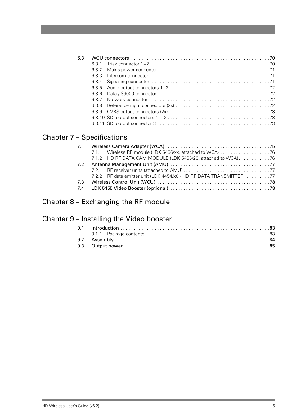 Chapter 7 – specifications | Grass Valley HD Wireless User Manual | Page 5 / 86