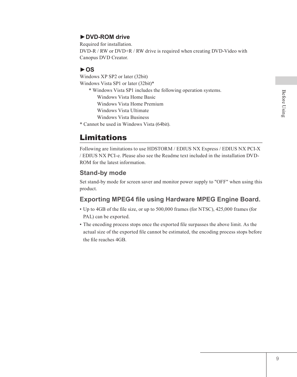 Limitations | Grass Valley EDIUS 5 User Manual | Page 11 / 52