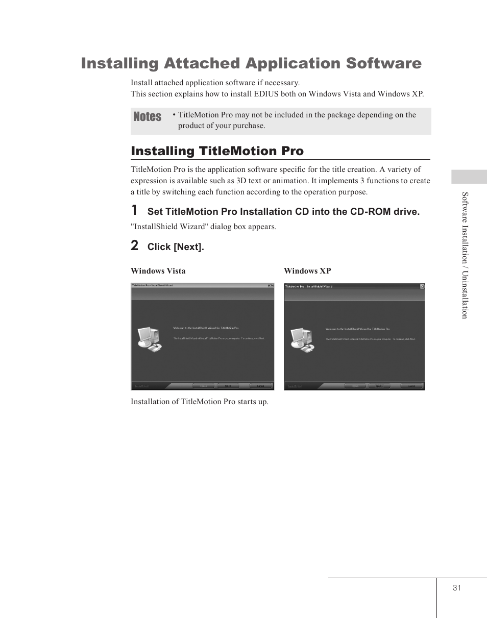 Installing attached application software, Installing titlemotion pro | Grass Valley EDIUS 5 User Manual | Page 33 / 52