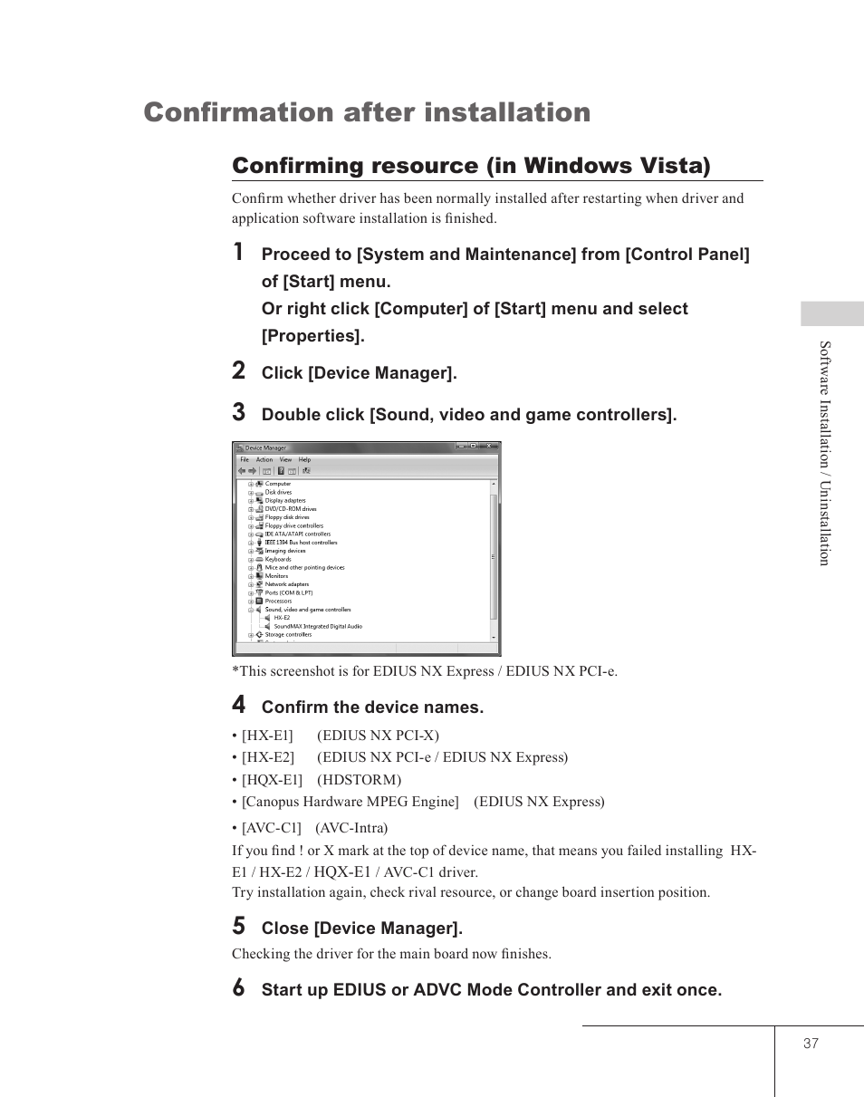 Confirmation after installation, Confirming resource (in windows vista) | Grass Valley EDIUS 5 User Manual | Page 39 / 52