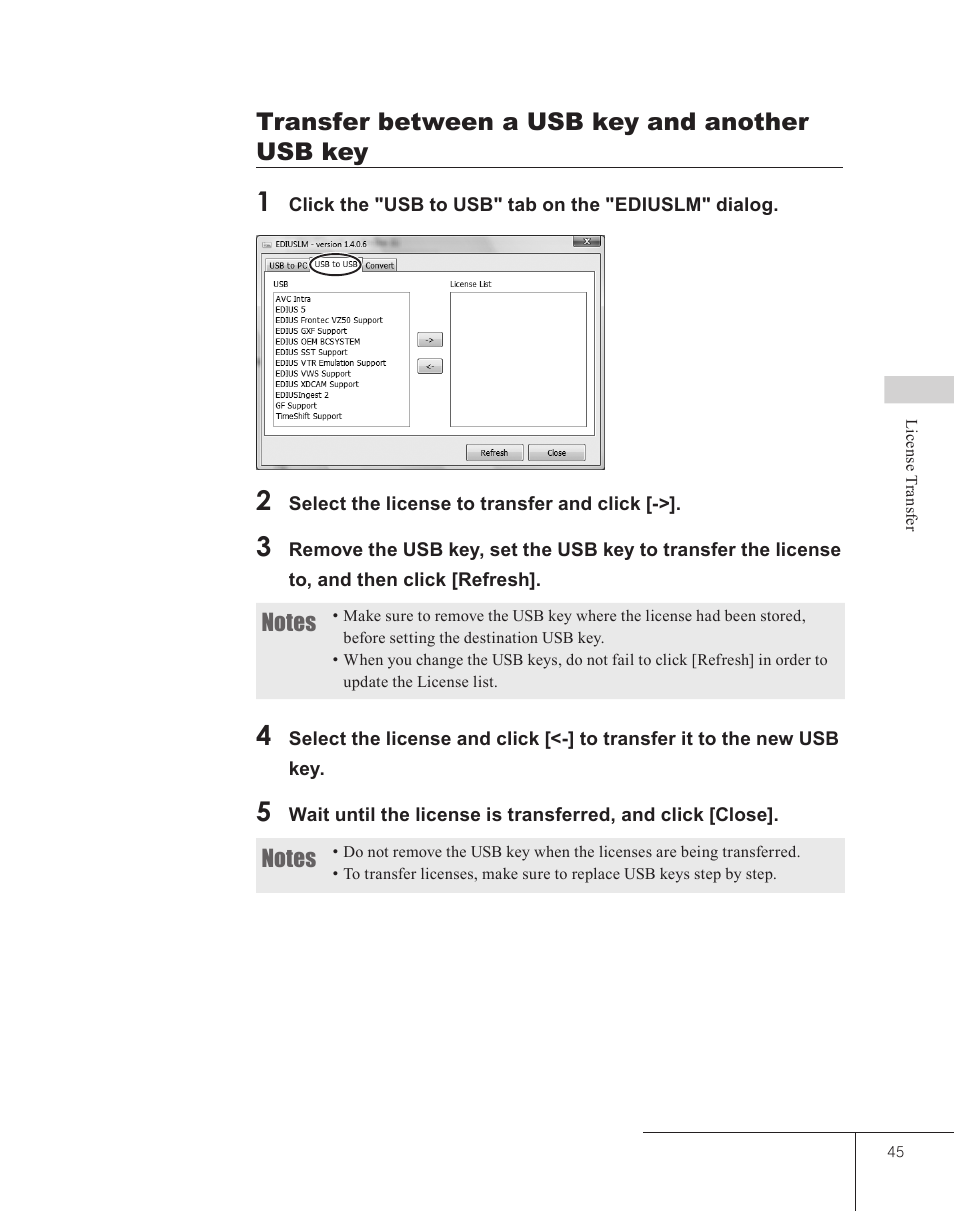 Transfer between a usb key and another usb key | Grass Valley EDIUS 5 User Manual | Page 47 / 52