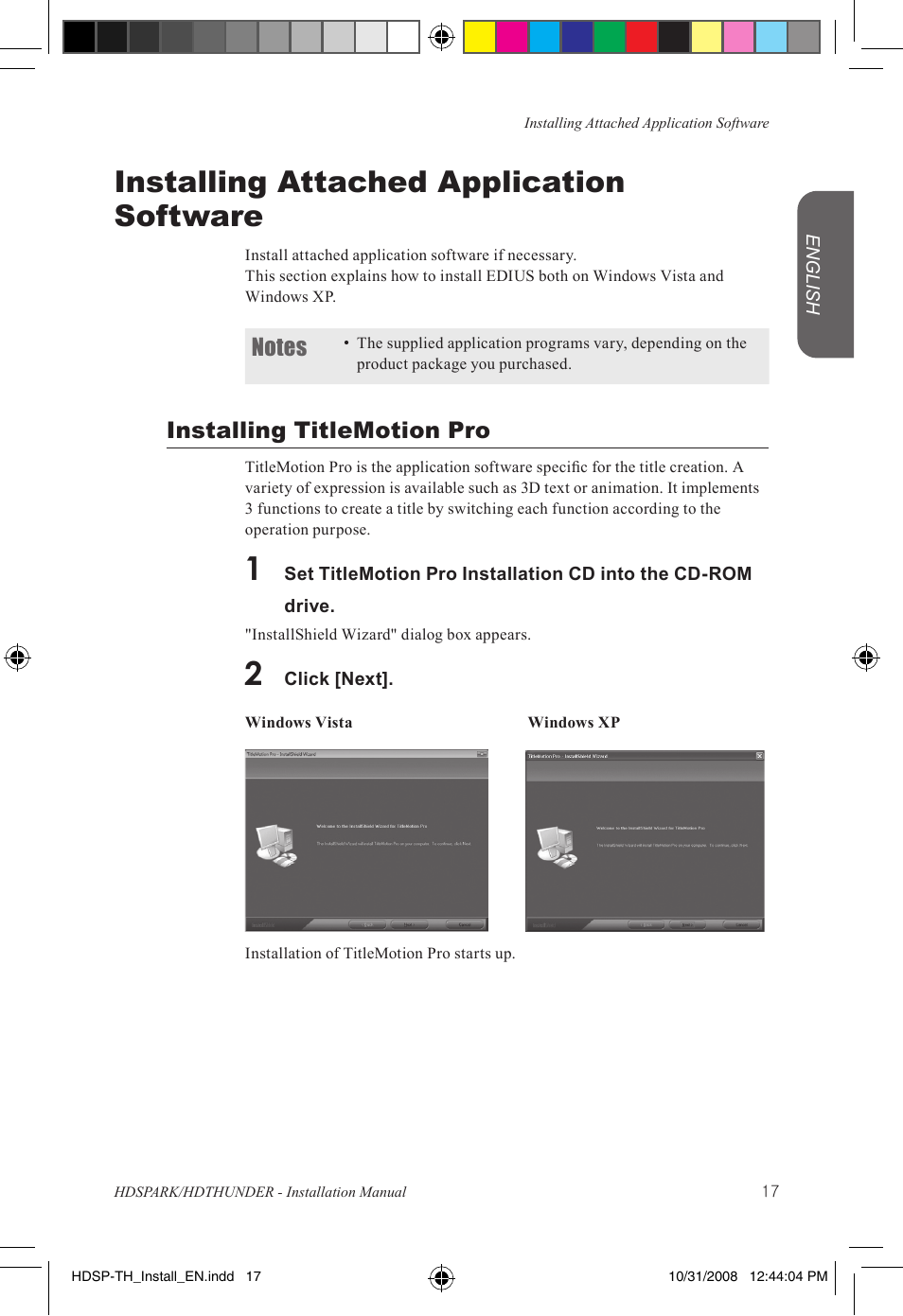 Installing attached application software, Installing titlemotion pro | Grass Valley HSPARK User Manual | Page 23 / 120