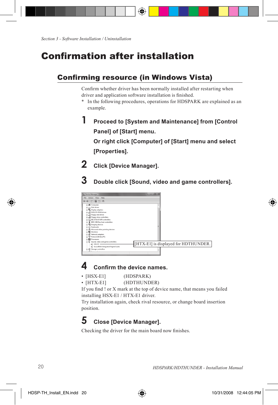 Confirmation after installation, Confirming resource (in windows vista) | Grass Valley HSPARK User Manual | Page 26 / 120