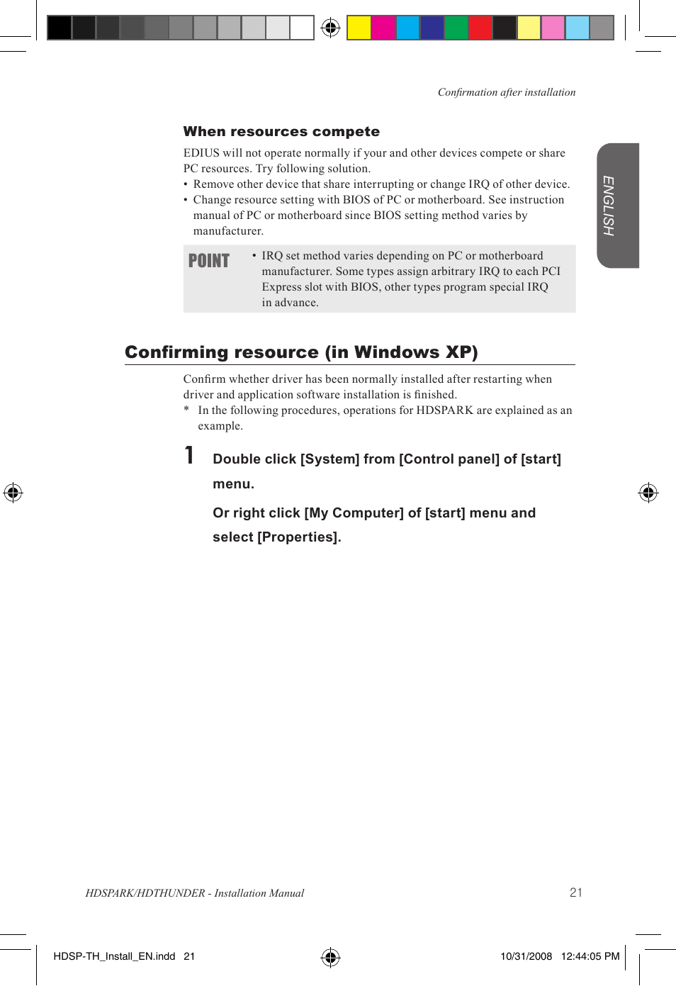 Point, Confirming resource (in windows xp) | Grass Valley HSPARK User Manual | Page 27 / 120