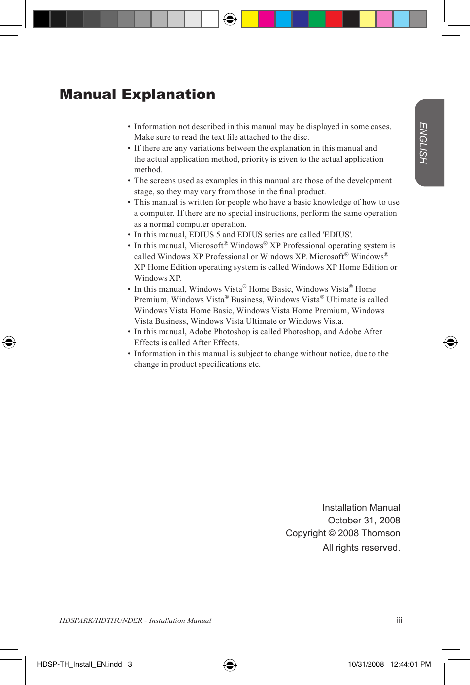Manual explanation | Grass Valley HSPARK User Manual | Page 3 / 120