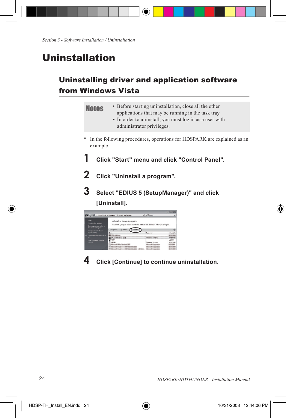 Uninstallation | Grass Valley HSPARK User Manual | Page 30 / 120