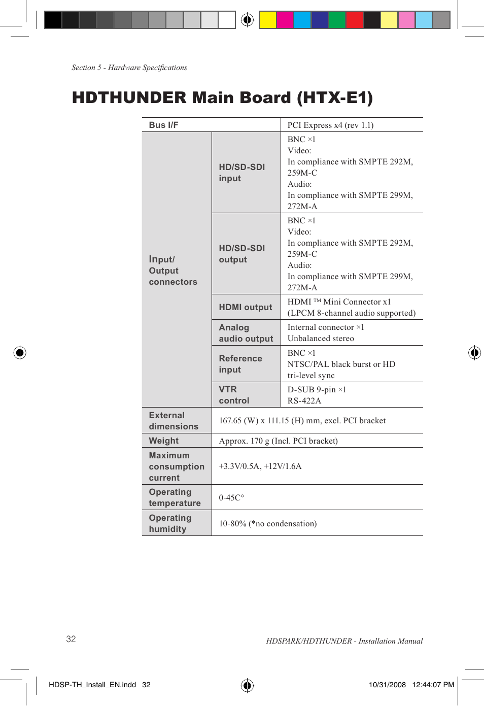 Hdthunder main board (htx-e1) | Grass Valley HSPARK User Manual | Page 38 / 120