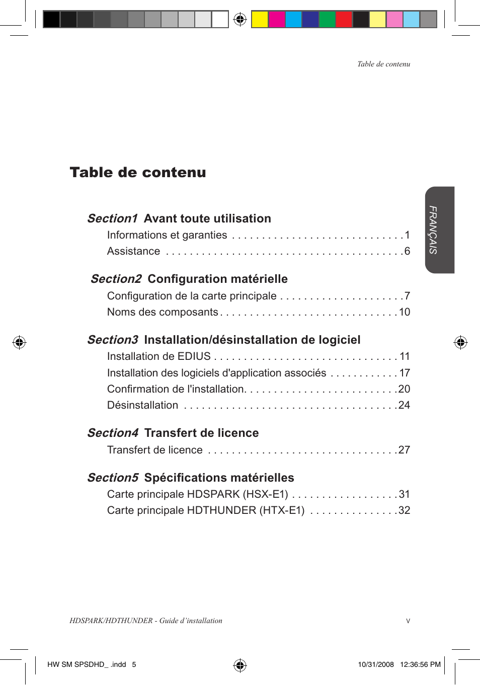 Table de contenu | Grass Valley HSPARK User Manual | Page 45 / 120