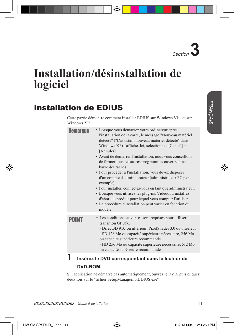 Installation/désinstallation de logiciel, Installation de edius | Grass Valley HSPARK User Manual | Page 57 / 120