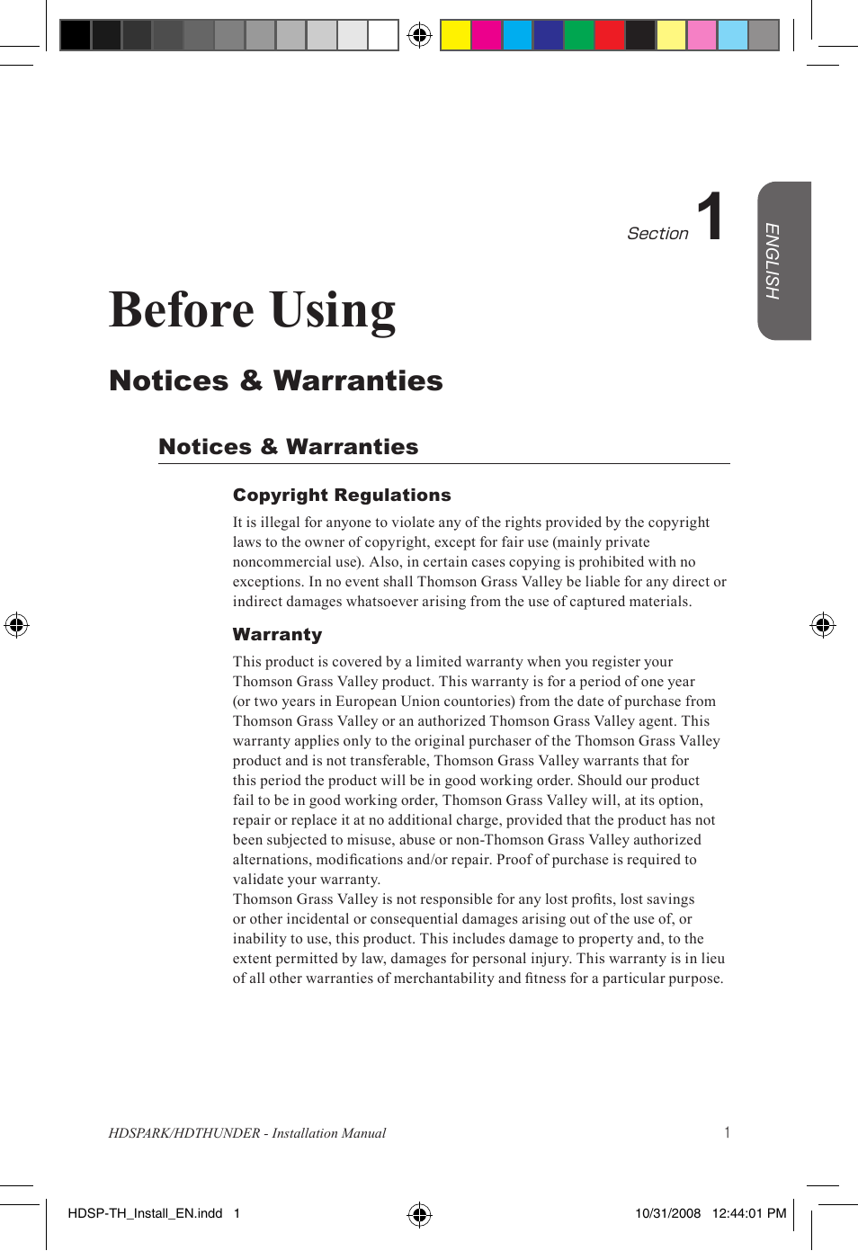Before using, Notices & warranties | Grass Valley HSPARK User Manual | Page 7 / 120