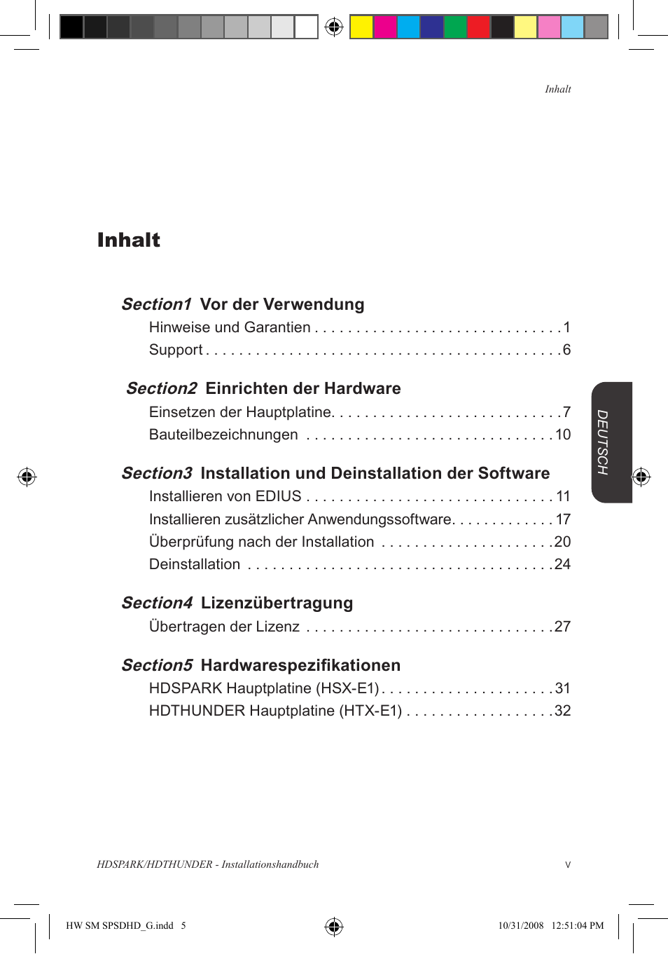 Inhalt | Grass Valley HSPARK User Manual | Page 85 / 120