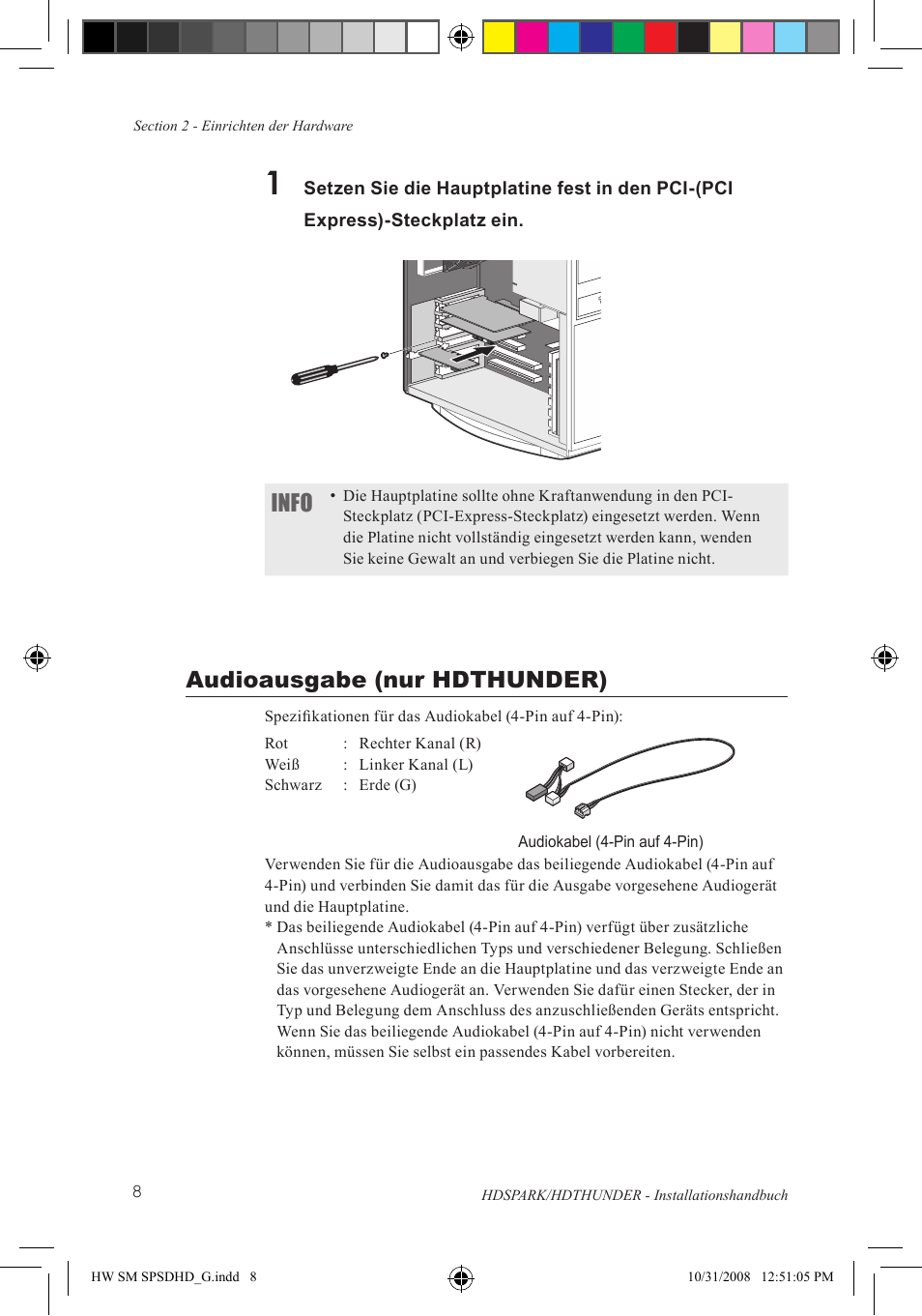 Info, Audioausgabe (nur hdthunder) | Grass Valley HSPARK User Manual | Page 94 / 120