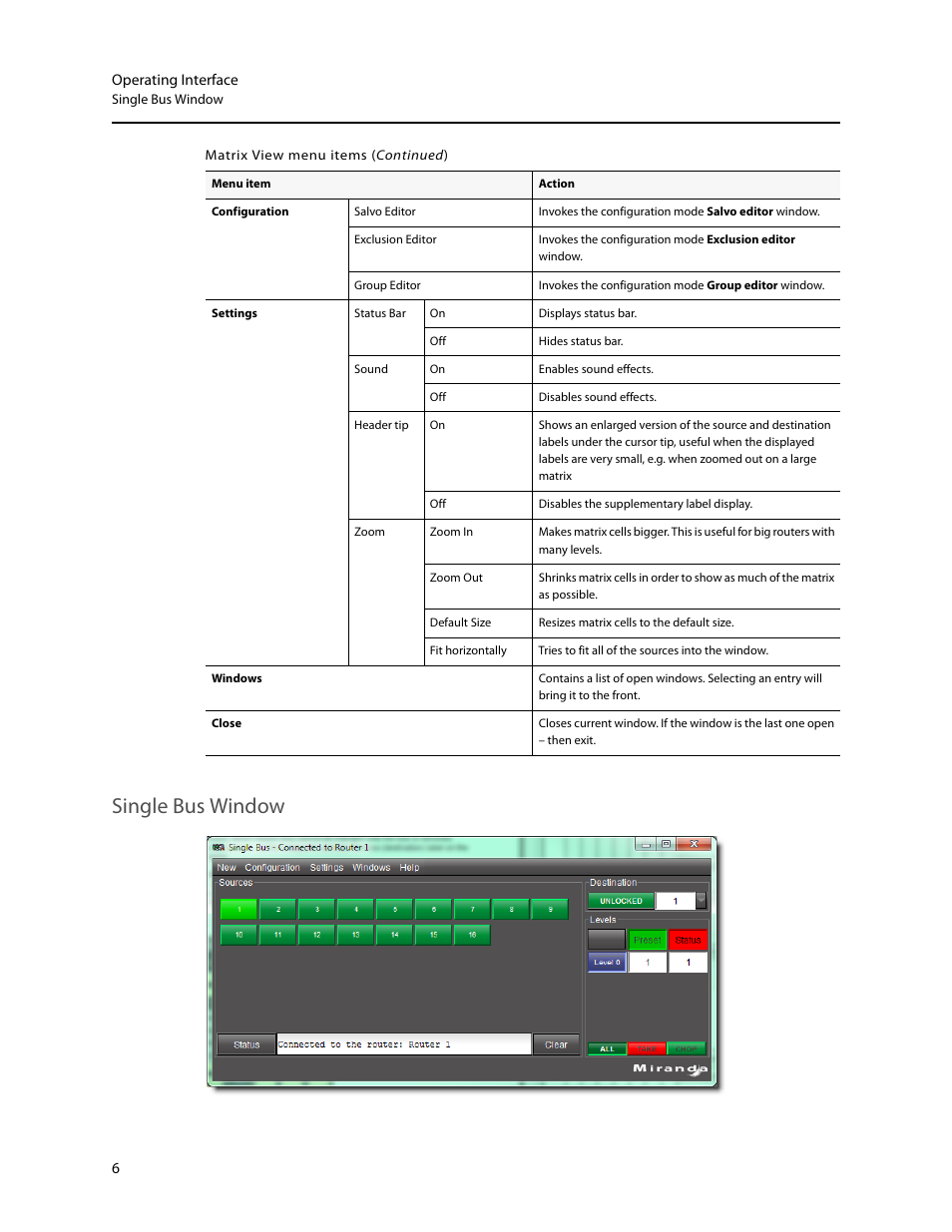 Single bus window, Destinations) at a time (see | Grass Valley iRouter v.6.01 User Manual | Page 10 / 100