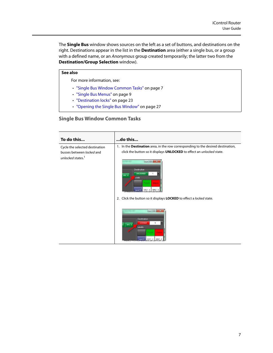 Single bus window common tasks | Grass Valley iRouter v.6.01 User Manual | Page 11 / 100