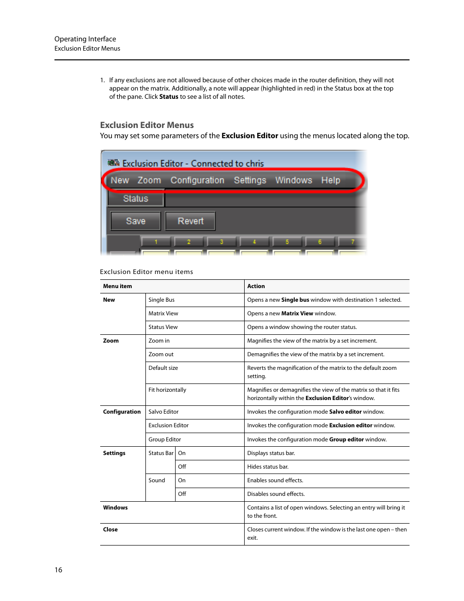 Exclusion editor menus | Grass Valley iRouter v.6.01 User Manual | Page 20 / 100