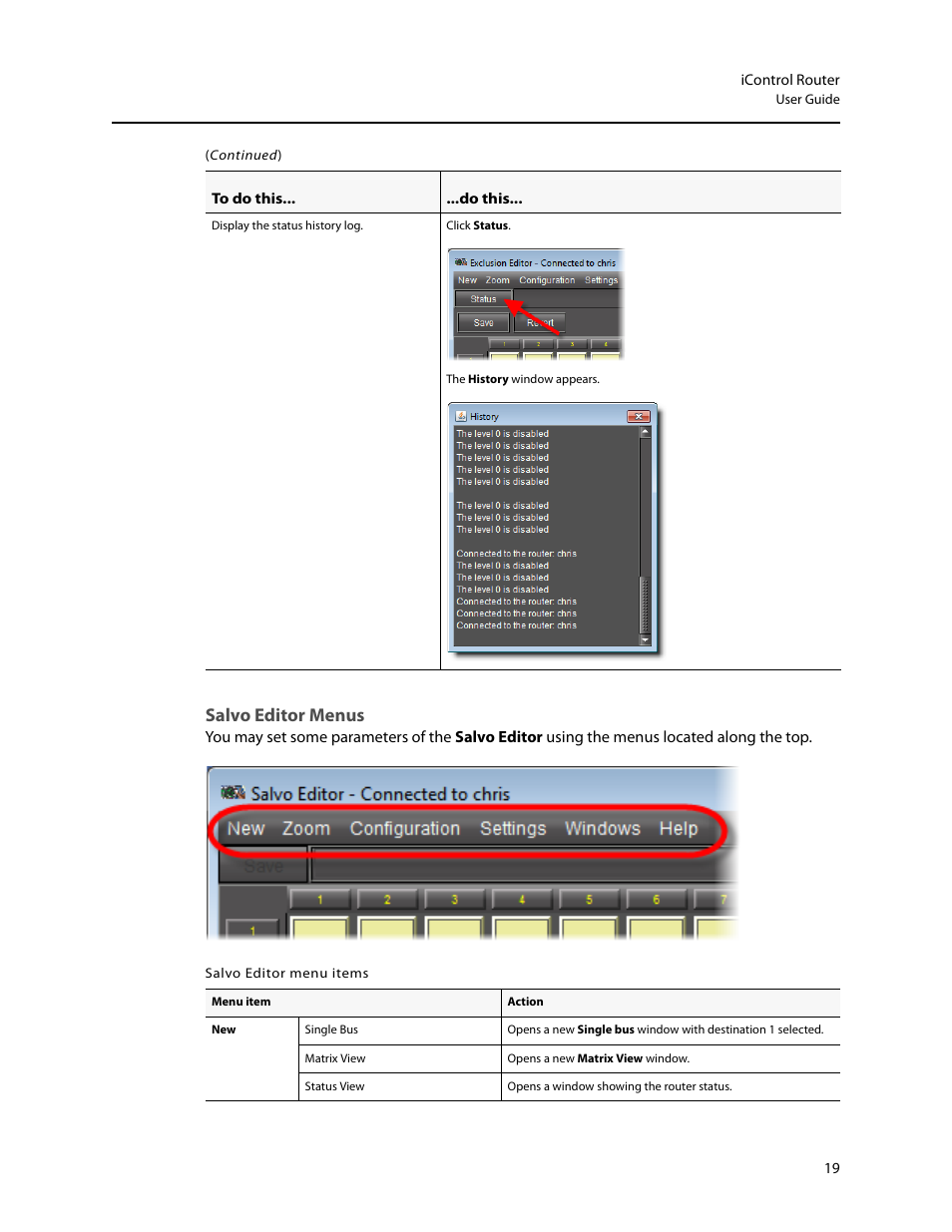 Salvo editor menus | Grass Valley iRouter v.6.01 User Manual | Page 23 / 100