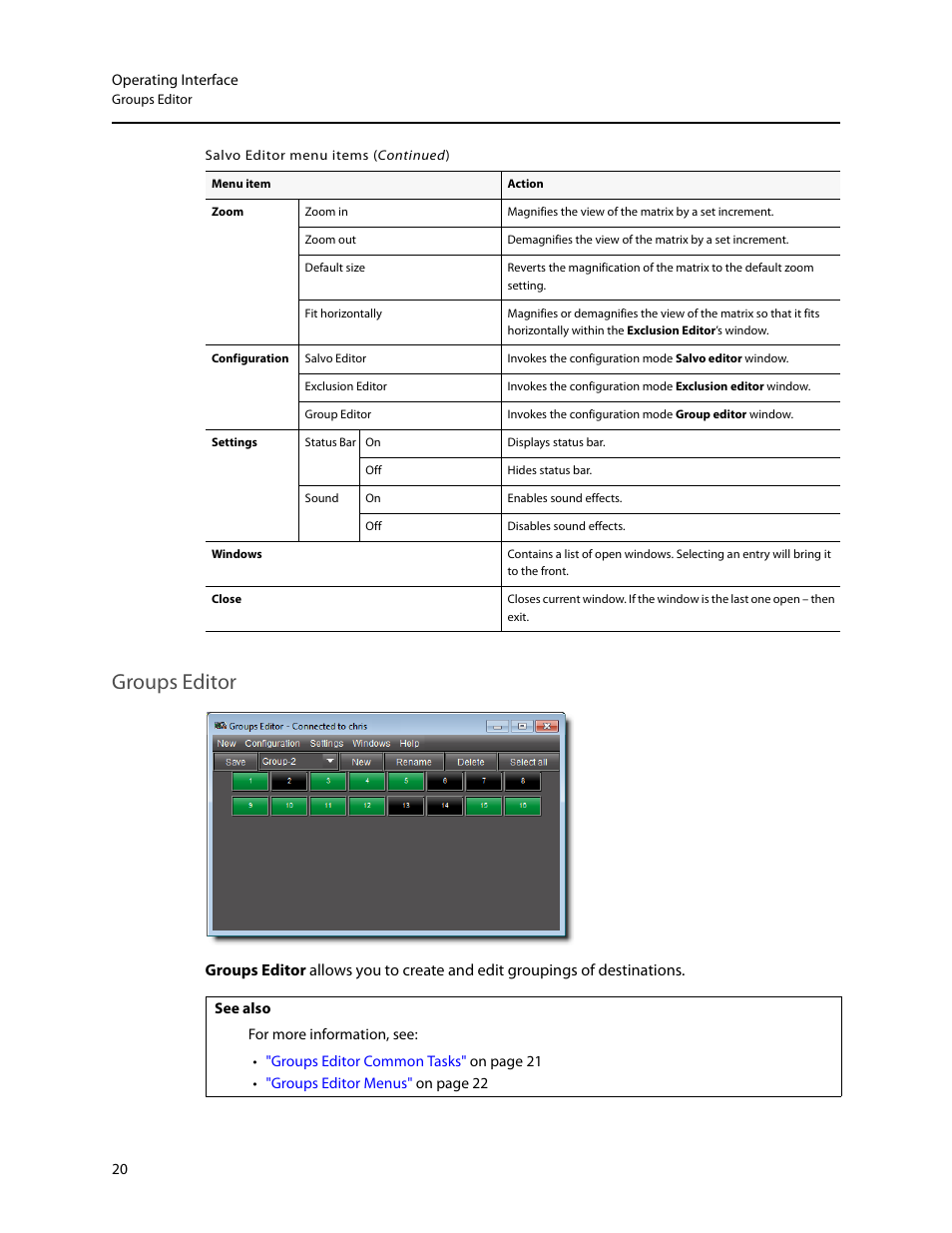 Groups editor, Destinations (see | Grass Valley iRouter v.6.01 User Manual | Page 24 / 100