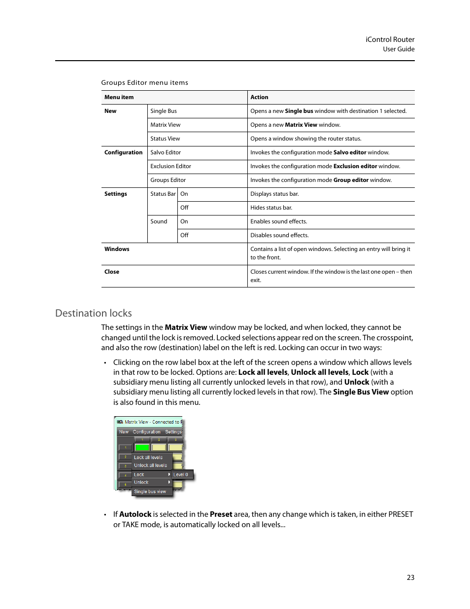 Destination locks | Grass Valley iRouter v.6.01 User Manual | Page 27 / 100