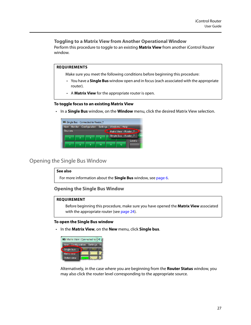 Opening the single bus window | Grass Valley iRouter v.6.01 User Manual | Page 31 / 100