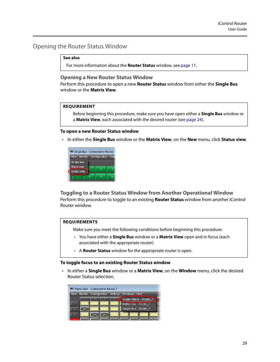 Opening the router status window, Opening a new router status window | Grass Valley iRouter v.6.01 User Manual | Page 33 / 100