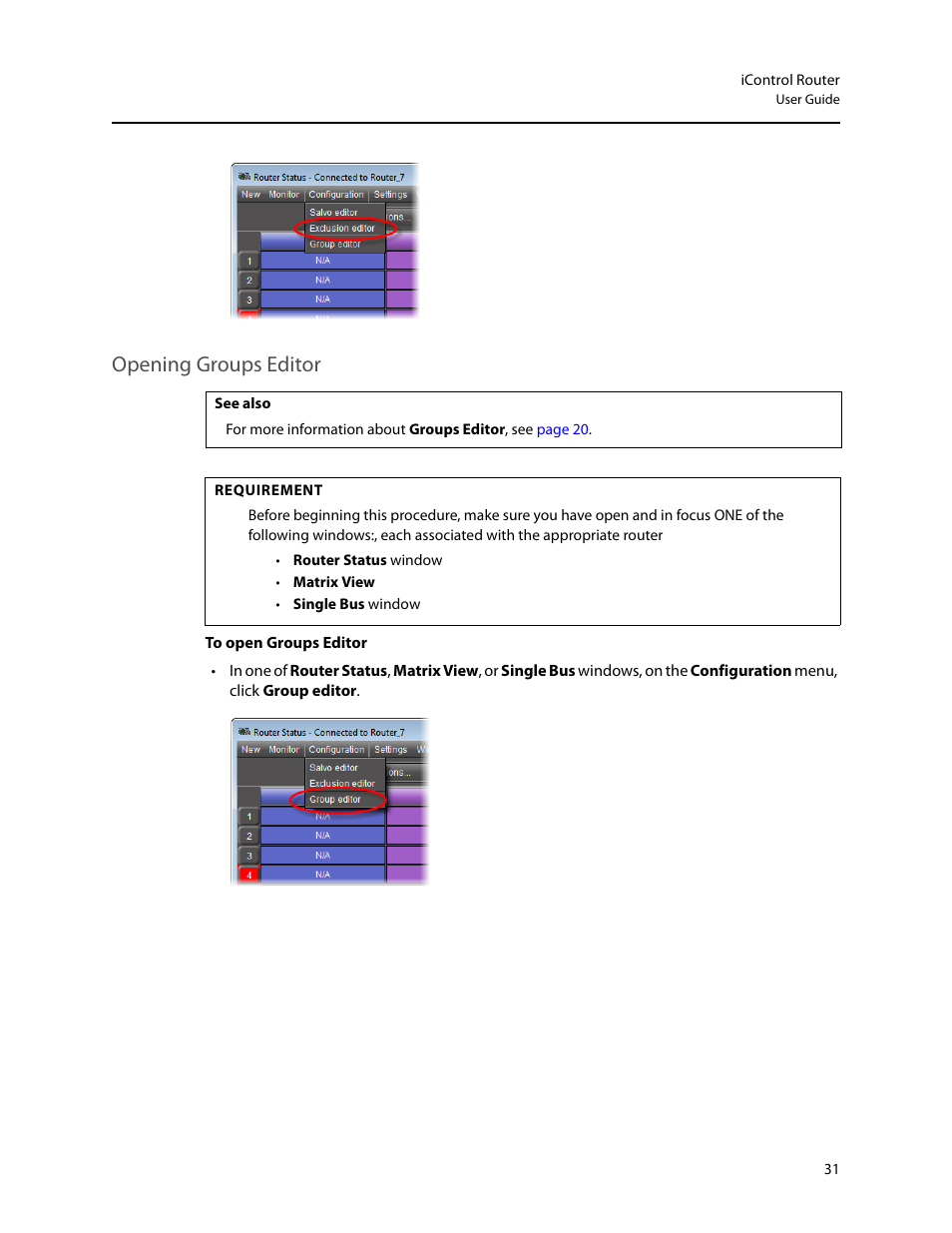 Opening groups editor | Grass Valley iRouter v.6.01 User Manual | Page 35 / 100