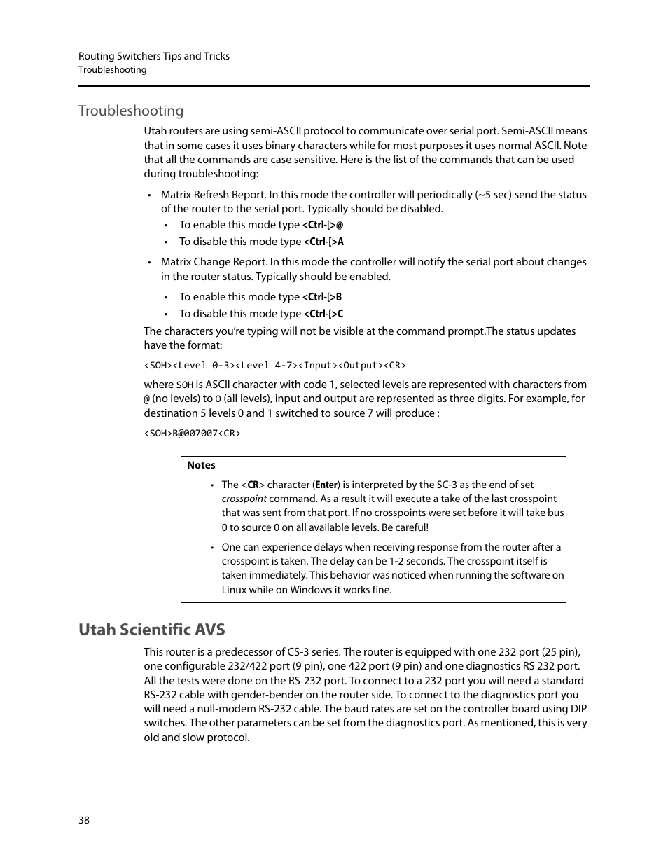 Troubleshooting, Utah scientific avs | Grass Valley iRouter v.6.01 User Manual | Page 42 / 100