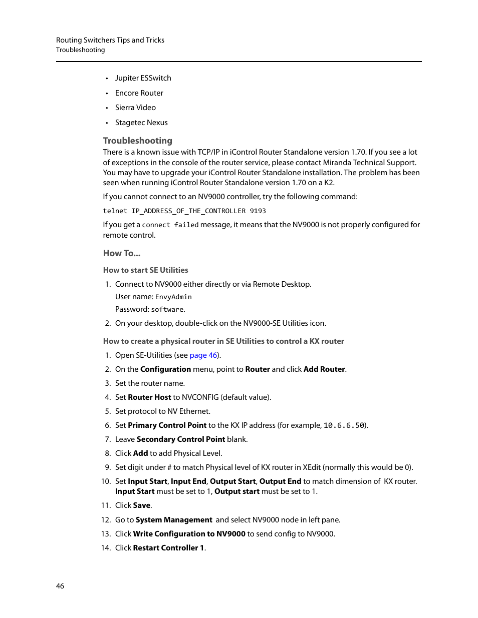 Troubleshooting, How to, How to start se utilities | Grass Valley iRouter v.6.01 User Manual | Page 50 / 100