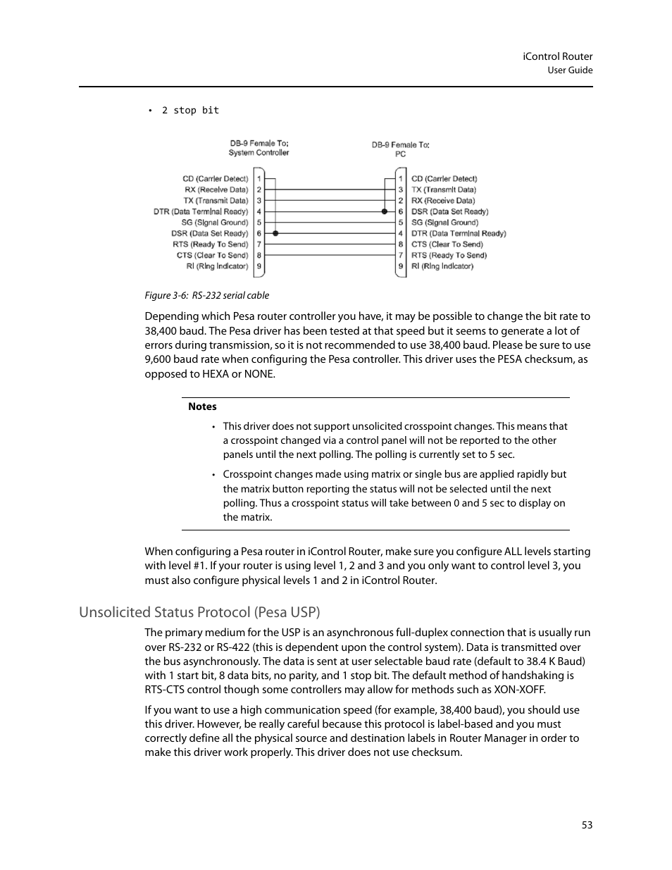 Unsolicited status protocol (pesa usp) | Grass Valley iRouter v.6.01 User Manual | Page 57 / 100