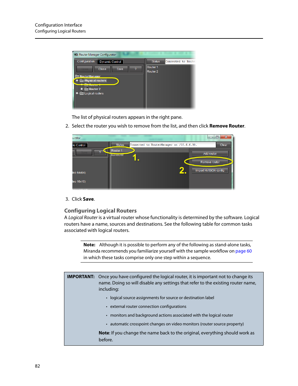 Configuring logical routers, Configuring, Logical routers | Configuring logical, Routers | Grass Valley iRouter v.6.01 User Manual | Page 86 / 100