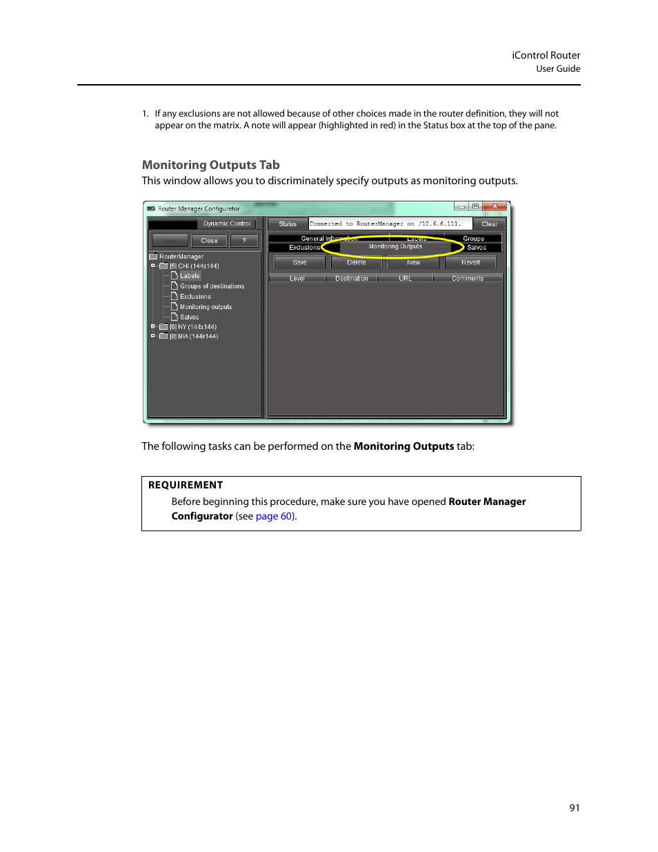 Monitoring outputs tab | Grass Valley iRouter v.6.01 User Manual | Page 95 / 100