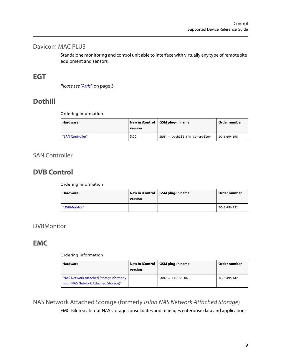 Dothill, Dvb control, Davicom mac plus | Egt dothill, San controller, Dvbmonitor | Grass Valley iControl Supported Devices V.1 User Manual | Page 17 / 48