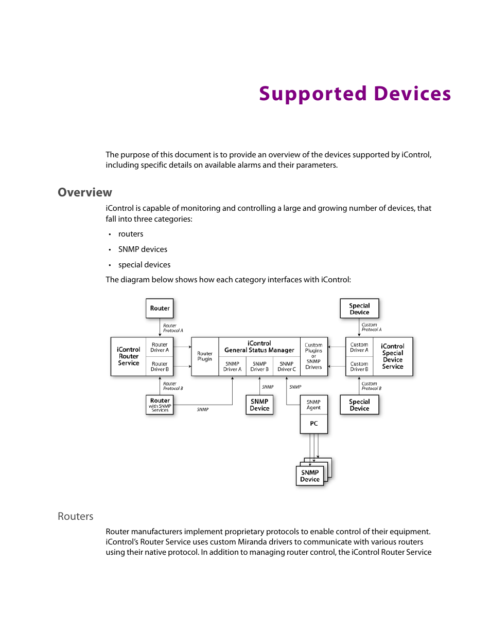 Supported devices, Overview, Routers | Grass Valley iControl Supported Devices V.1 User Manual | Page 9 / 48