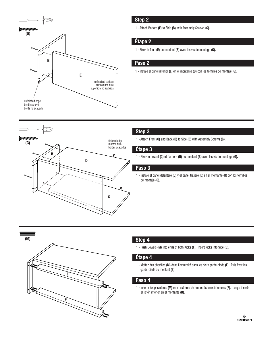 Step 2, Étape 2, Paso 2 | Step 4, Étape 4, Paso 4, Step 3, Étape 3, Paso 3 | Closet Maid Storage Chest STCH User Manual | Page 3 / 4