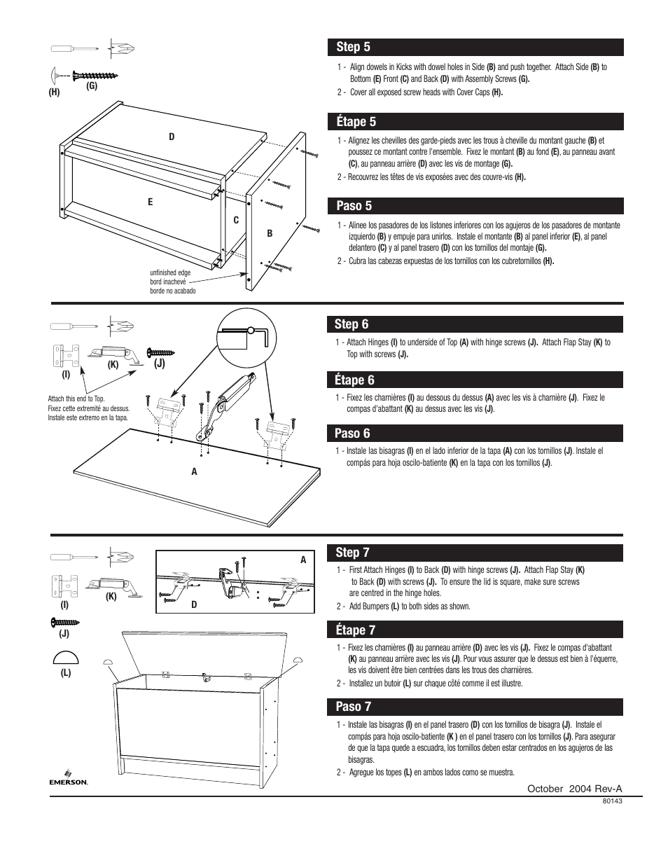 Step 6, Étape 6, Paso 6 | Step 7, Étape 7, Paso 7, Step 5, Étape 5, Paso 5 | Closet Maid Storage Chest STCH User Manual | Page 4 / 4