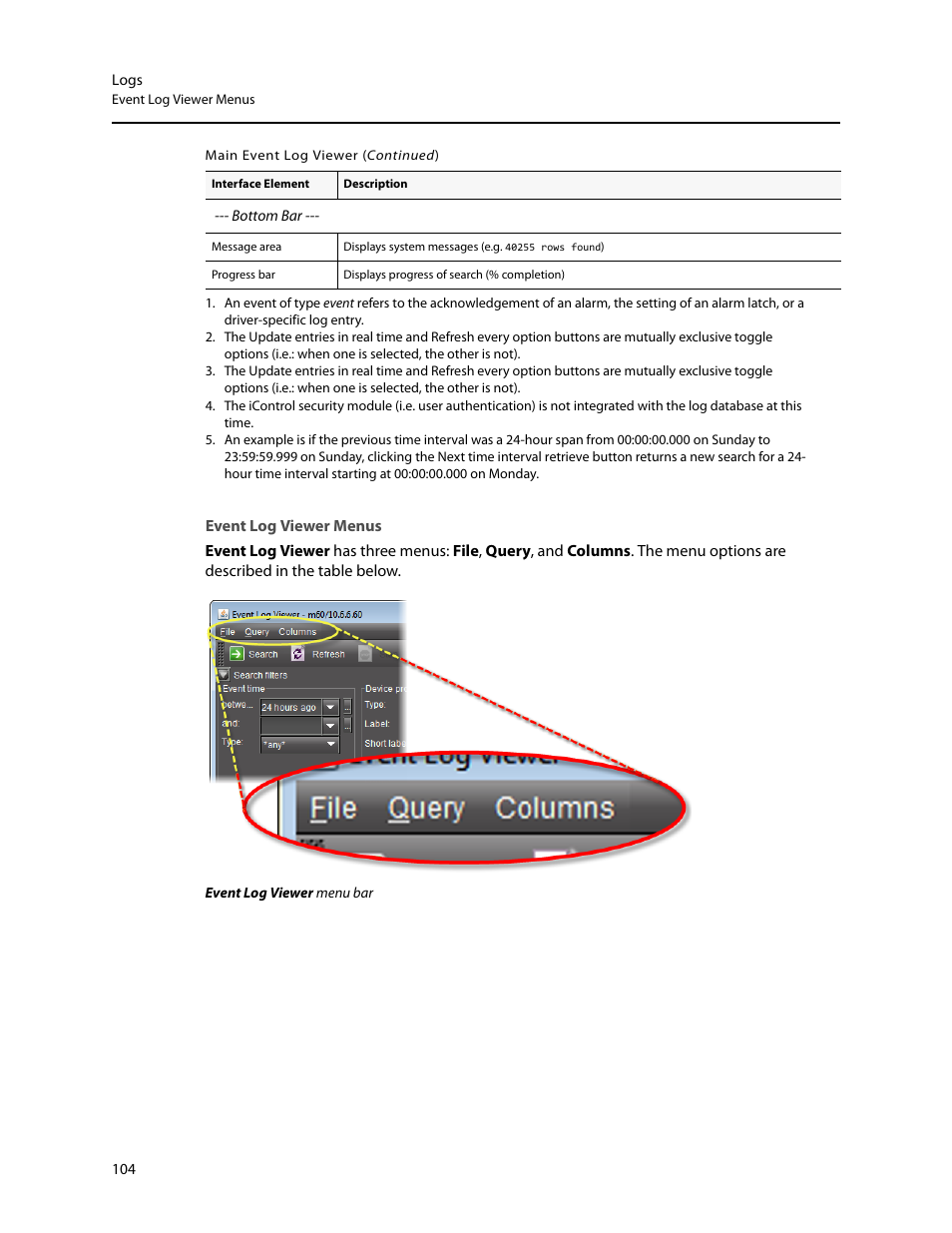 Event log viewer menus | Grass Valley iControl V.6.02 User Manual | Page 114 / 610