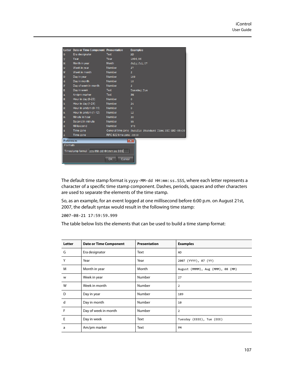 The default time stamp format is | Grass Valley iControl V.6.02 User Manual | Page 117 / 610