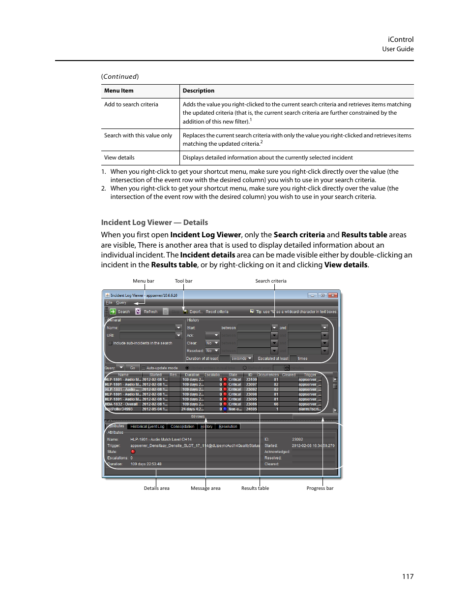 Incident log viewer — details | Grass Valley iControl V.6.02 User Manual | Page 127 / 610