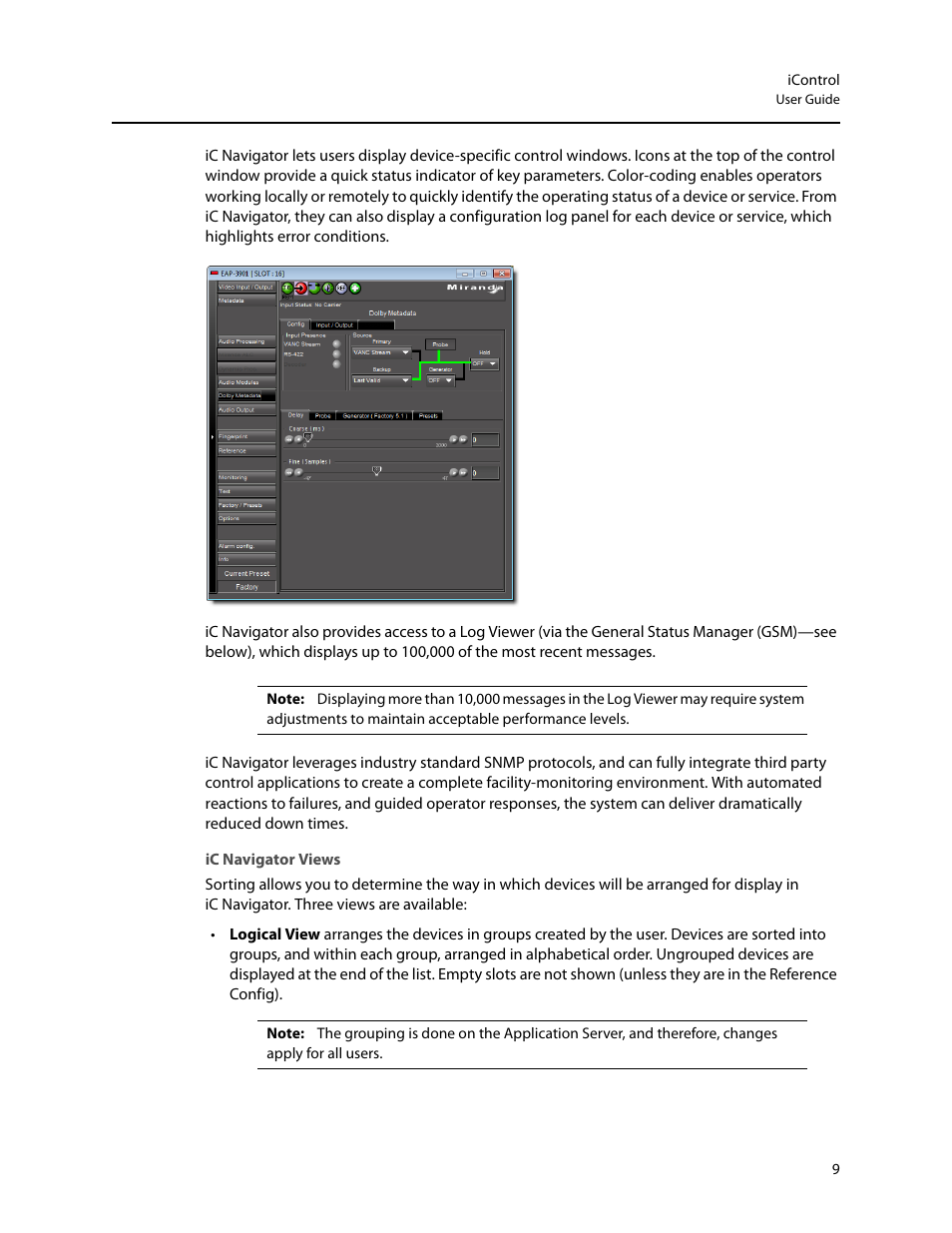 Ic navigator views | Grass Valley iControl V.6.02 User Manual | Page 19 / 610