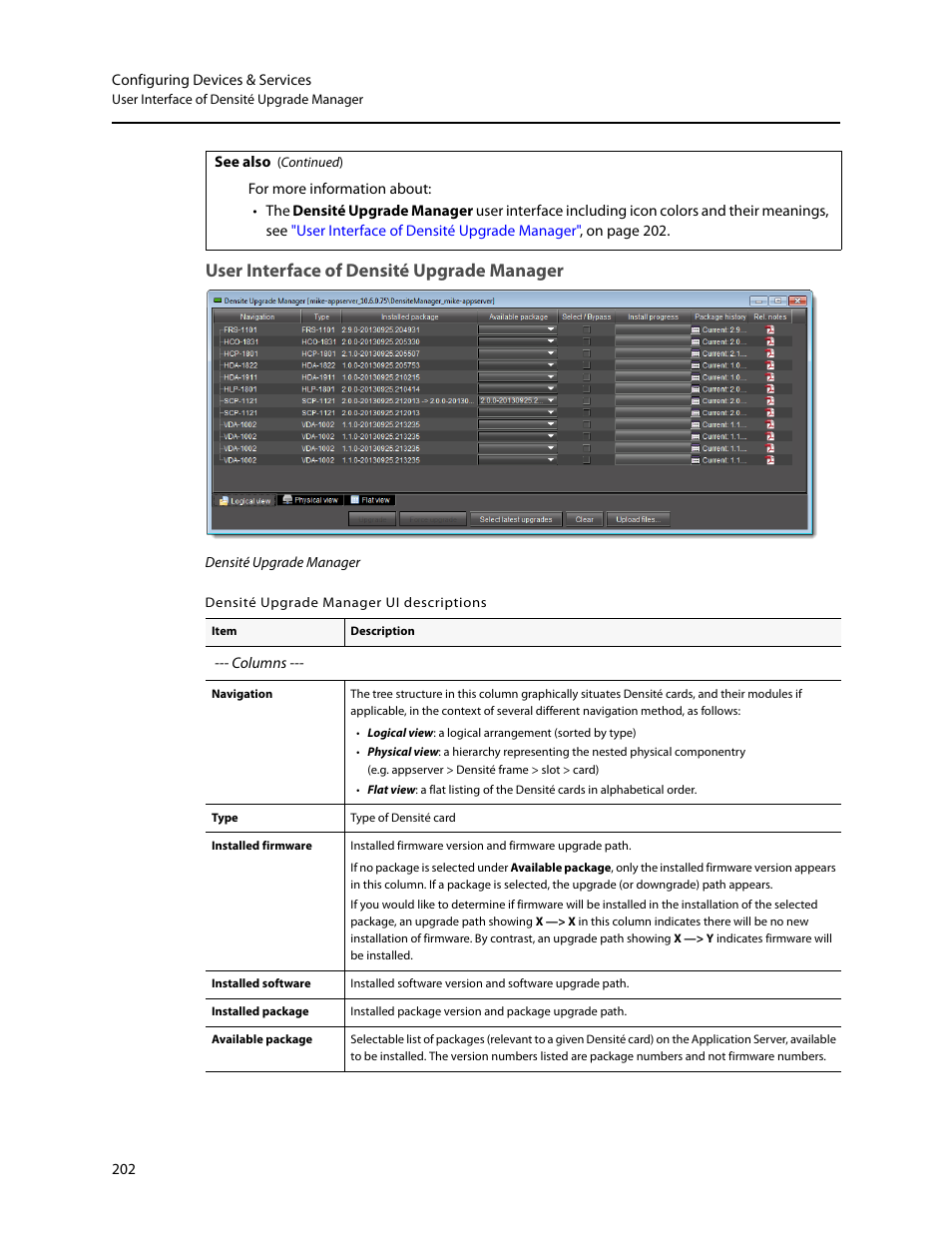 User interface of densité upgrade manager | Grass Valley iControl V.6.02 User Manual | Page 212 / 610