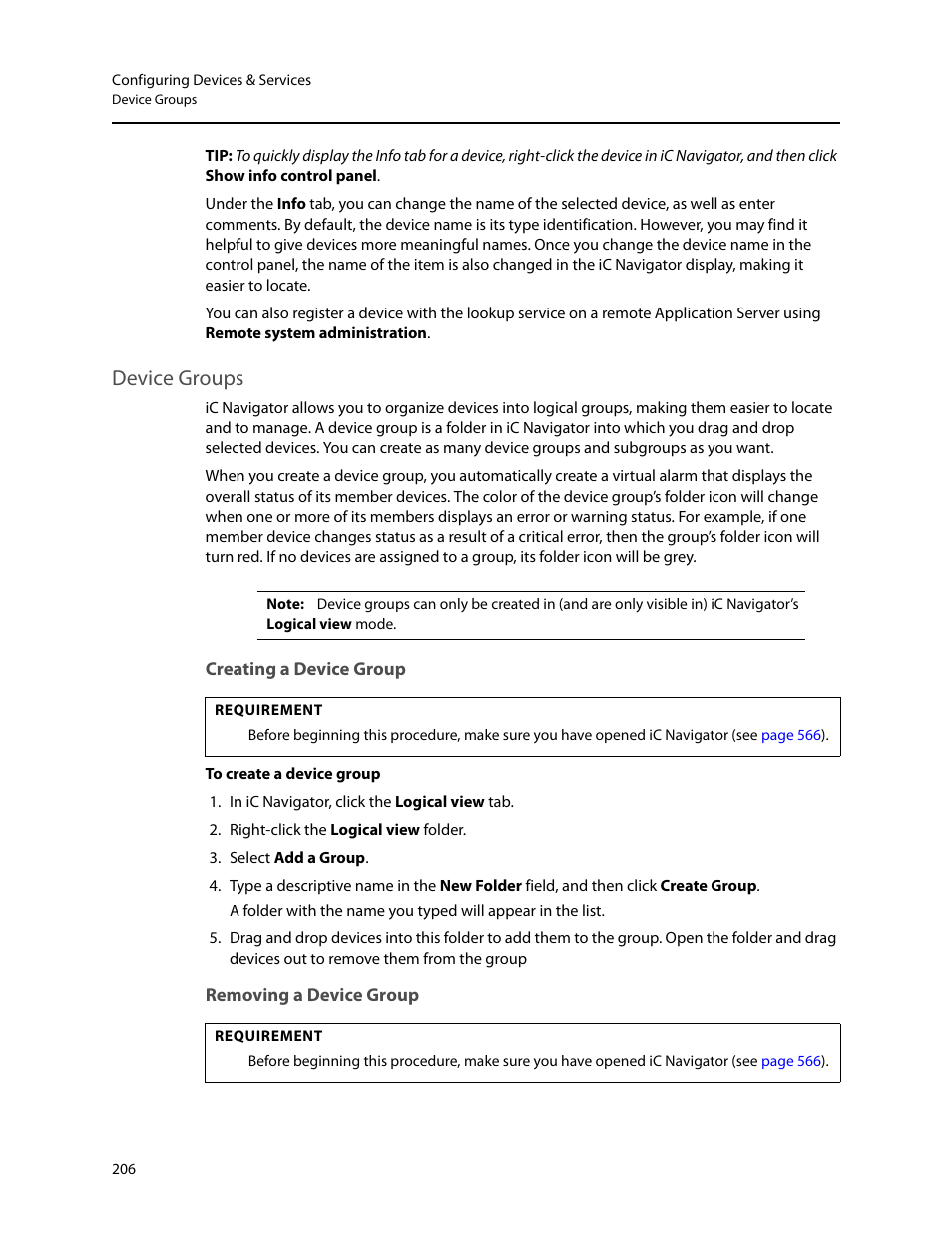 Device groups, Creating a device group, Removing a device group | Grass Valley iControl V.6.02 User Manual | Page 216 / 610