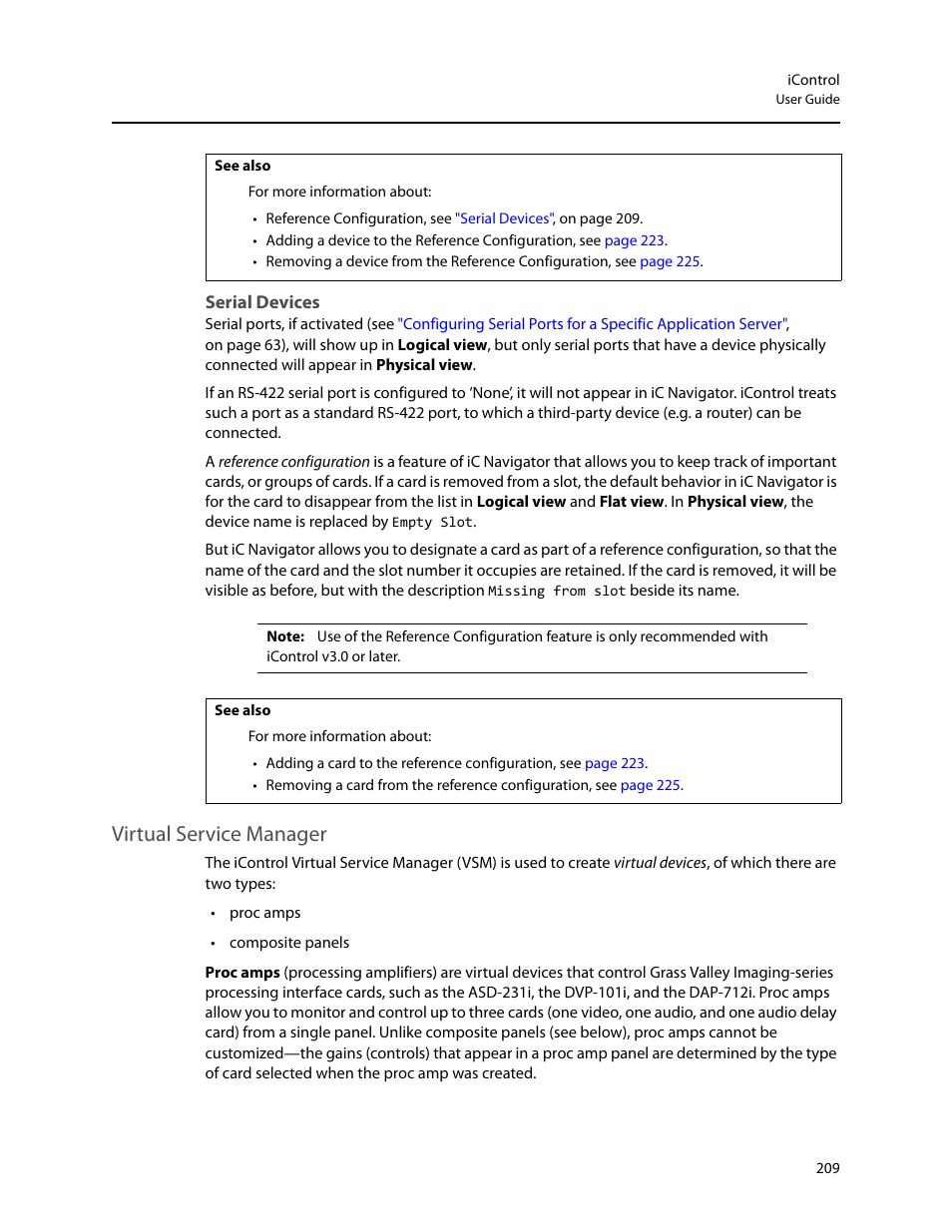 Serial devices, Virtual service manager | Grass Valley iControl V.6.02 User Manual | Page 219 / 610
