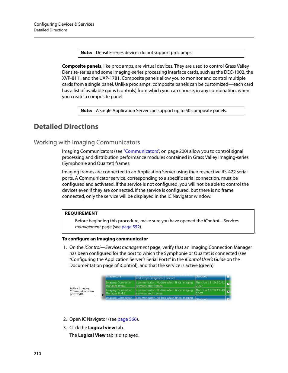 Detailed directions, Working with imaging communicators | Grass Valley iControl V.6.02 User Manual | Page 220 / 610