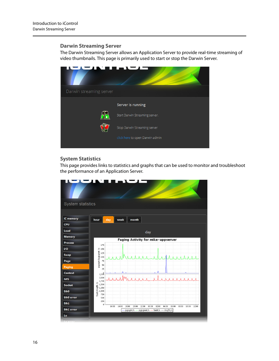 Darwin streaming server, System statistics | Grass Valley iControl V.6.02 User Manual | Page 26 / 610