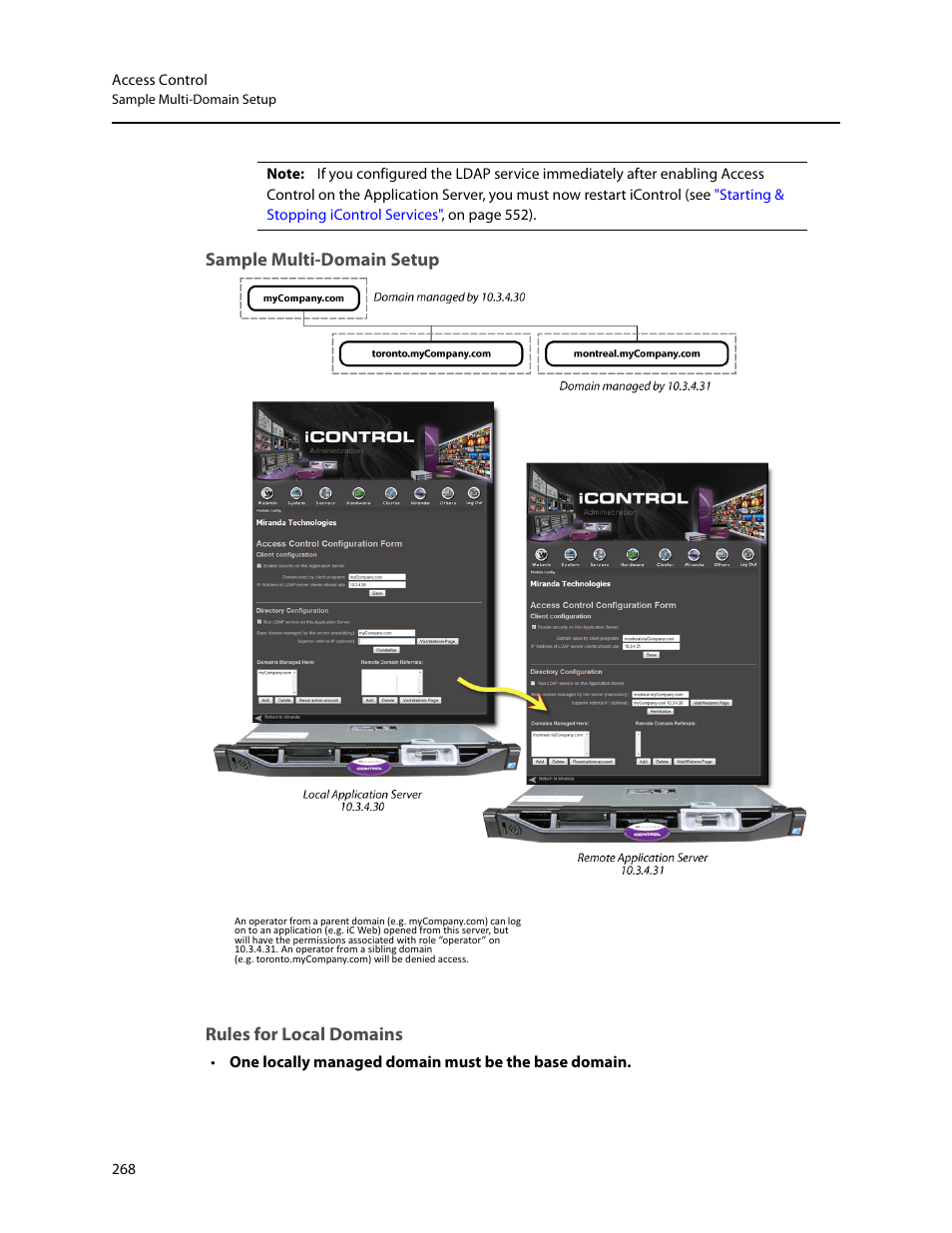 Sample multi-domain setup, Rules for local domains, Sample multi-domain setup rules for local domains | Grass Valley iControl V.6.02 User Manual | Page 278 / 610