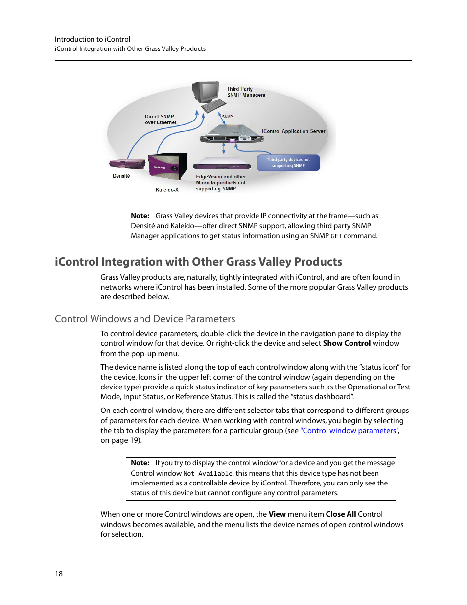 Control windows and device parameters | Grass Valley iControl V.6.02 User Manual | Page 28 / 610